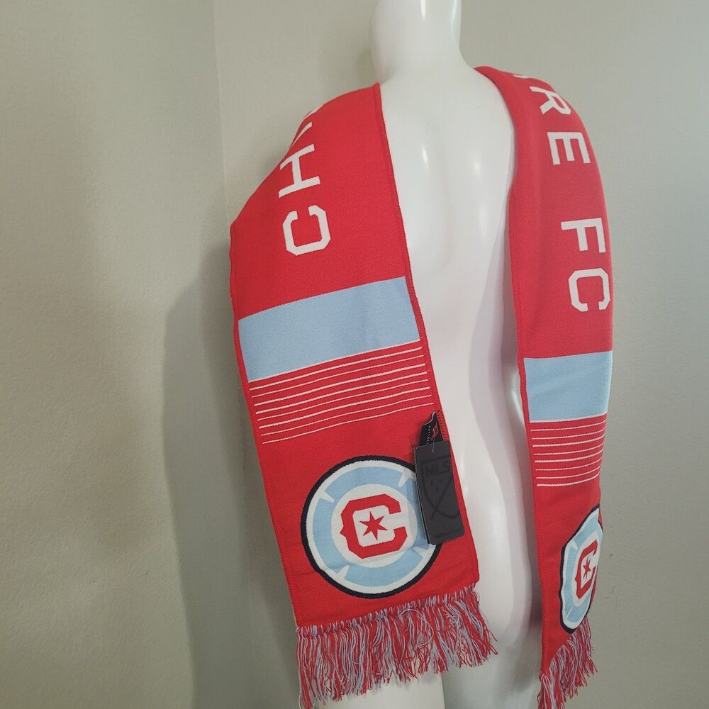 NEW Ruffneck MLS Chicago Fire FC Scarf Fringe Fray Red unisex long - Picture 9 of 13